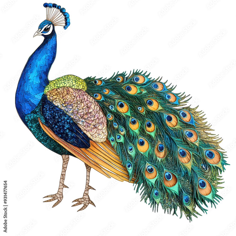 Obraz premium Majestic Peacock Displaying Feathers Isolated on Transparent Background, Elegant for Art and Decor