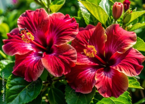 Wallpaper Mural Vibrant red hibiscus flowers with delicate petals and prominent centers isolated on transparent background, showcasing exotic beauty and tropical essence in high definition. Torontodigital.ca