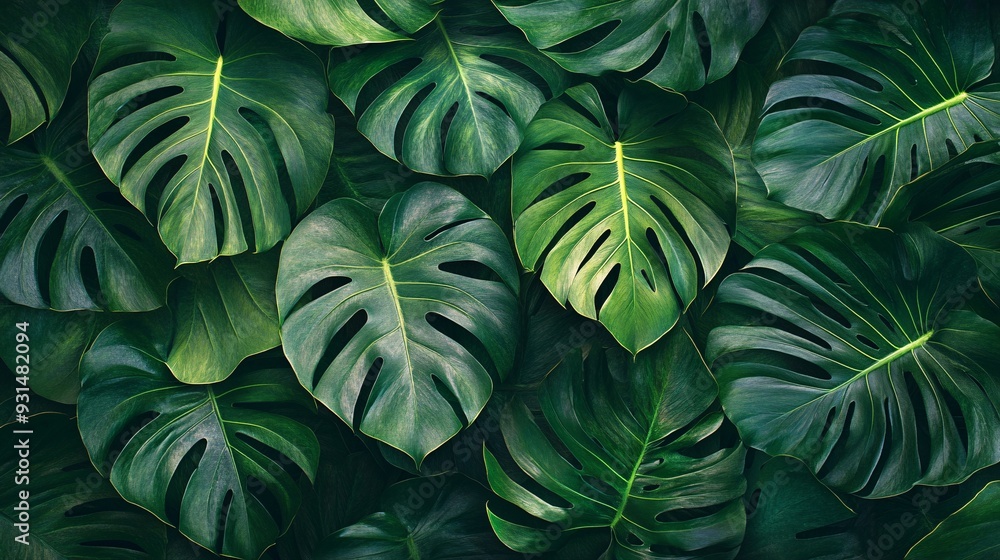 Pattern of tropical leaves with intricate vein details and deep green shades Pattern of tropical leaves with intricate vein details and deep green shades