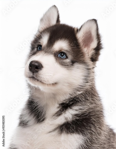 アラスカン・マラミュートの子犬のポートレート（Alaskan Malamute puppy portrait on white background） 