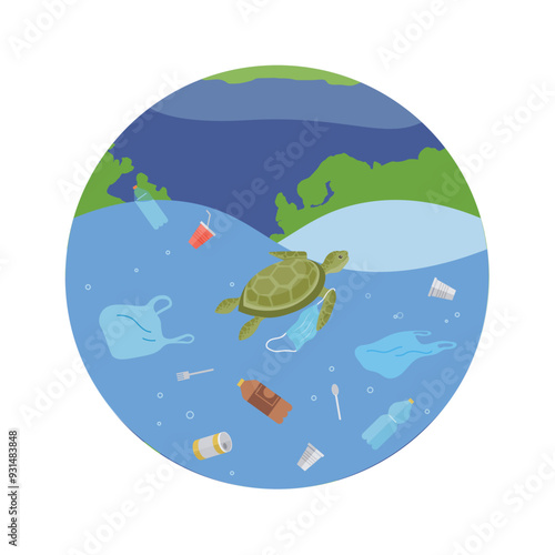 Ocean pollution vector illustration. The environmental problem polluted seas requires concerted effort The underwater world, once pristine, is now marred by human-induced damage The ocean pollution