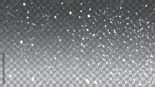 Seamless realistic falling snow or snowflakes. Isolated on transparent background. 