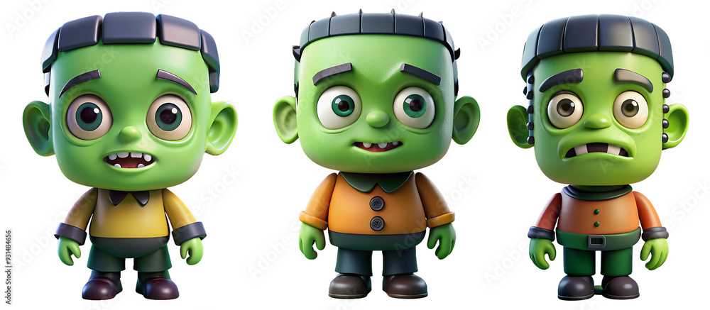 Fototapeta premium 3d set of Frankinshine cartoon figures on transparent background. Concept of cartoons and children.