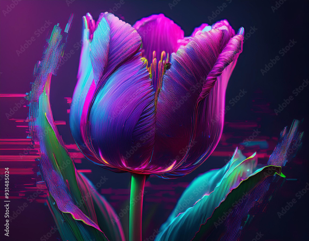 Obraz premium Closeup Illustration of a Purple Tulip Artistic Floral Design with Detailed Petals and Elegant Style