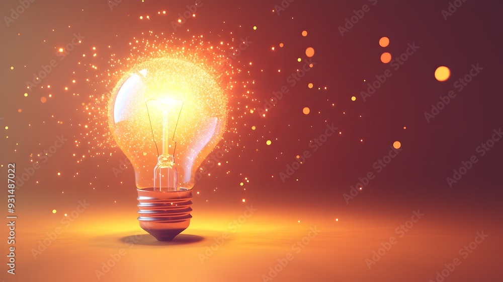 Illuminated Light Bulb Expanding Rays Symbolizing Ideas and Growth Paths in Flat Design Illuminated Light Bulb Expanding Rays Symbolizing Ideas and Growth Paths in Flat Design