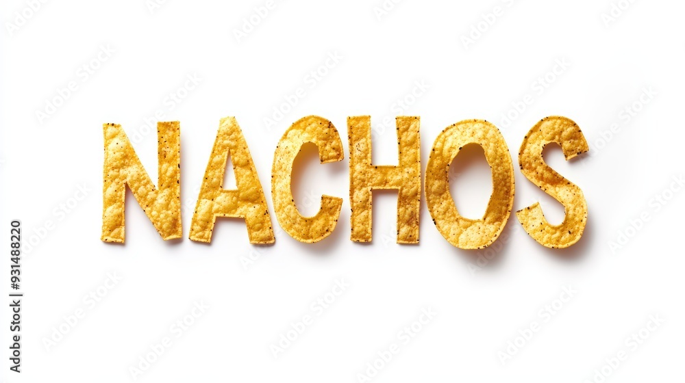 Nachos Spelled Out With Nachos, Isolated On White Background, Perfect For Mexican Food-Themed Designs And Snack Promotions . Generative ai Nachos Spelled Out With Nachos, Isolated On White Background, Perfect For Mexican Food-Themed Designs And Snack Promotions . Generative ai
