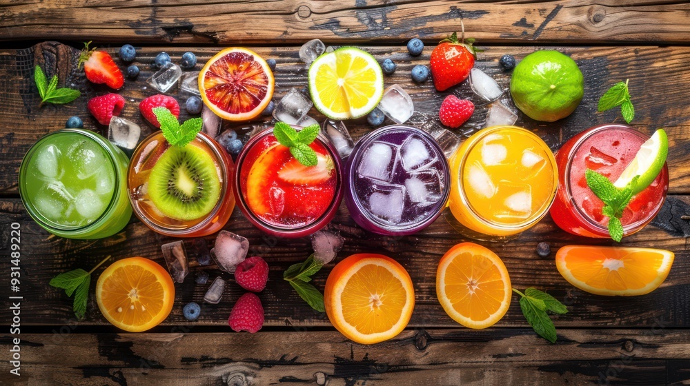 Colorful Fruit Drinks and Fresh Ingredients Colorful Fruit Drinks and Fresh Ingredients