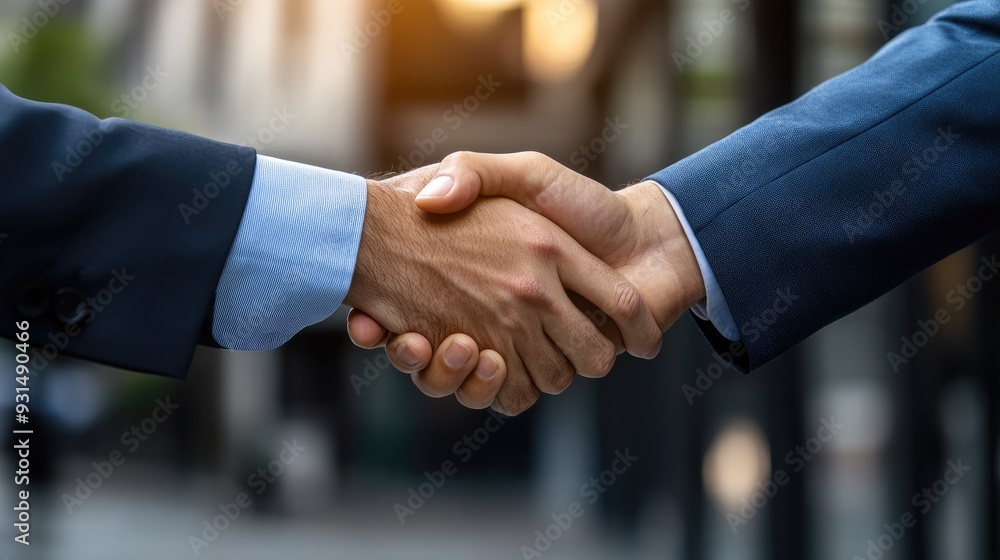 Business handshake between client and service provider, clear focus on hands, with a professional tone Business handshake between client and service provider, clear focus on hands, with a professional tone