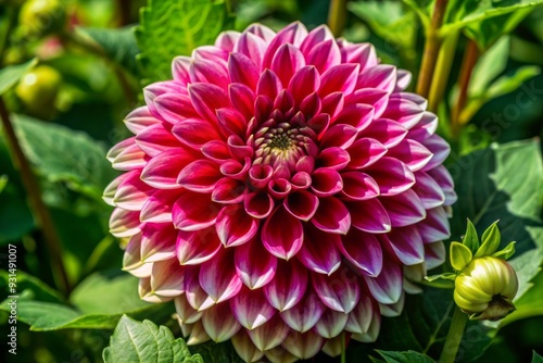 Vibrant pink and cream-colored dahlia flower bloom with delicate petals and white tips, isolated on a transparent background, showcasing intricate details in high-resolution macro.