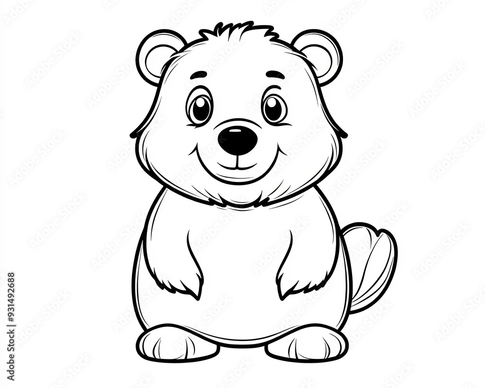Minimalist kawaii beaver illustration on white background for children's coloring books, featuring a simplistic and adorable animal design. Minimalist kawaii beaver illustration on white background for children's coloring books, featuring a simplistic and adorable animal design.