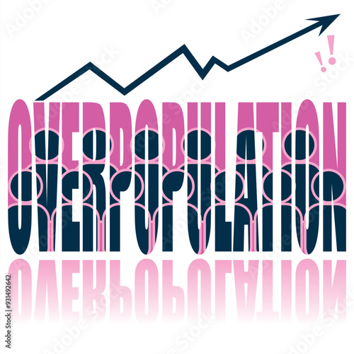 Overpopulation poster. Vector poster on a social theme. Word overpopulation on white background with reflection.