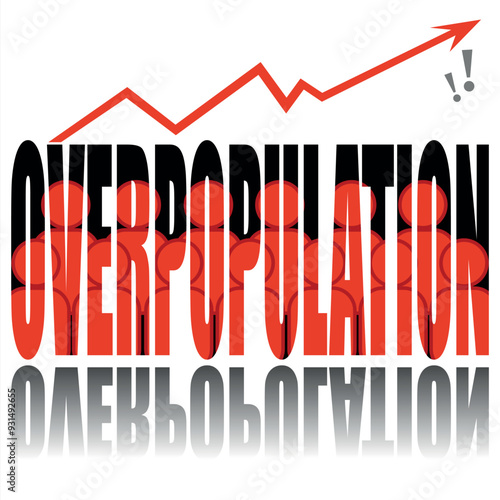 Overpopulation poster. Vector poster on a social theme. Word overpopulation on white background with reflection.