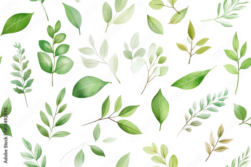 Seamless pattern with natural and fresh various leaves on white background Seamless pattern with natural and fresh various leaves on white background