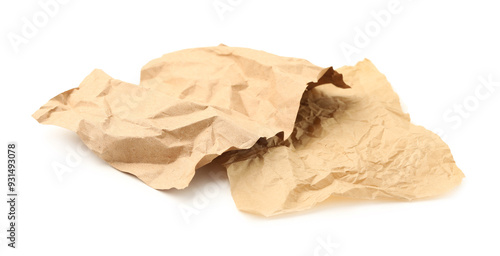 Crumpled kraft paper sheets isolated on white