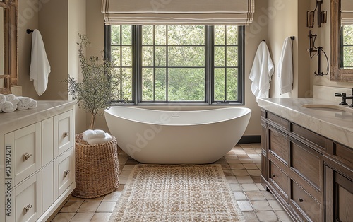 Professionally staged bathroom, intricate decor details, zoomedin view, stylish design photo