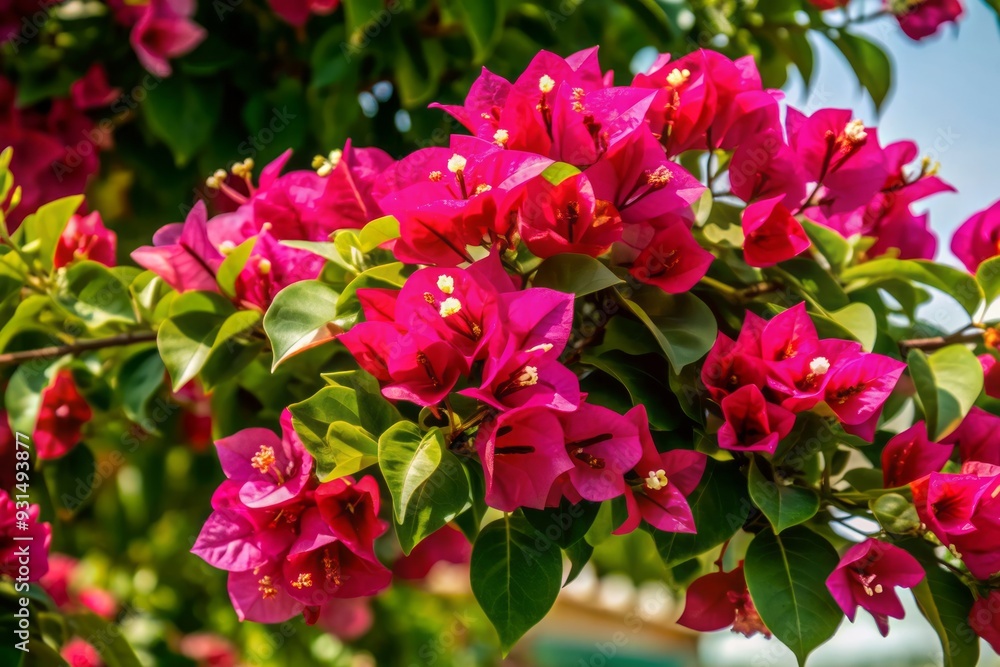 Vibrant pink bougainvillea inflorescence and delicate flowers bloom on a curved branch, isolated on a pure white background, perfect for design and close-up compositions. Vibrant pink bougainvillea inflorescence and delicate flowers bloom on a curved branch, isolated on a pure white background, perfect for design and close-up compositions.