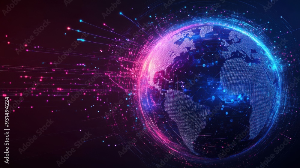Obraz premium Futuristic Globe with Neon Light Trails