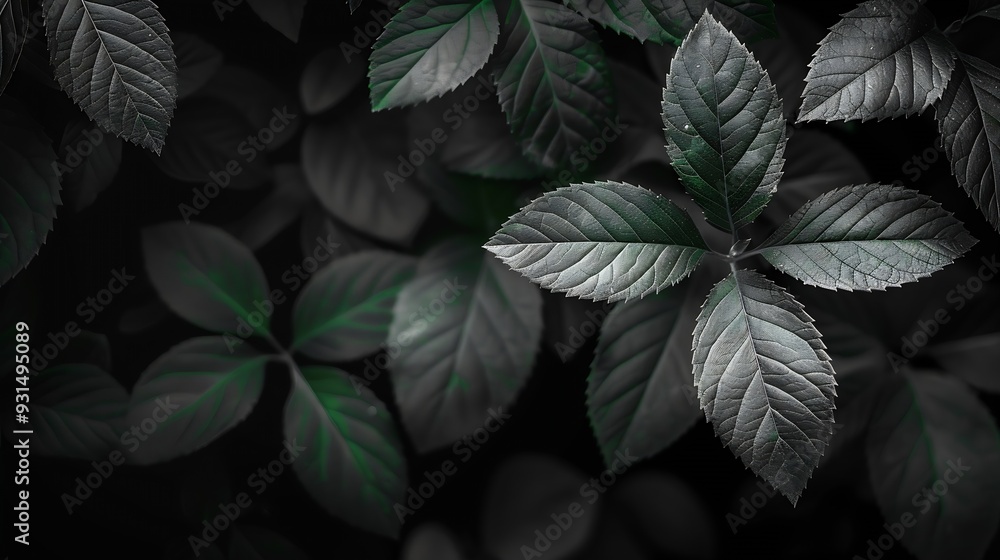 Low key Dark lighting Nature background green leaves in natural light and shadow symbolic of peaceful and safe the Earth or life or Zen with toned color and selective focusBlack and wh : Generative AI Low key Dark lighting Nature background green leaves in natural light and shadow symbolic of peaceful and safe the Earth or life or Zen with toned color and selective focusBlack and wh : Generative AI