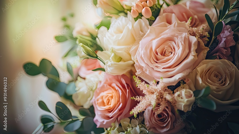 Wedding bouquet close-up with a subtle light gradient behind it, highlighting the beauty and texture of the flowers Wedding bouquet close-up with a subtle light gradient behind it, highlighting the beauty and texture of the flowers
