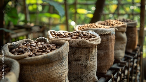 different type of roasting coffee beans luwak on a coffee plantation in Asia : Generative AI