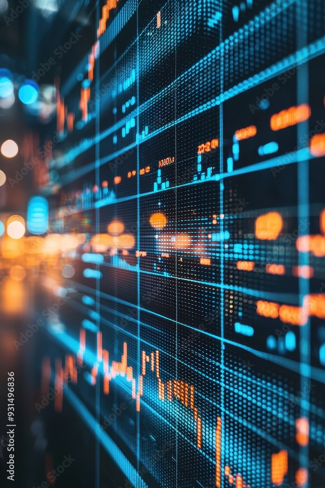 A digital stock market chart showcasing data analysis and trends A digital stock market chart showcasing data analysis and trends