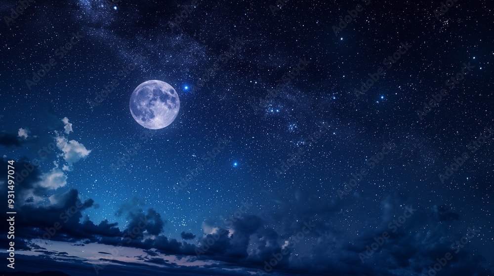 starry night sky with a full moon hanging low starry night sky with a full moon hanging low