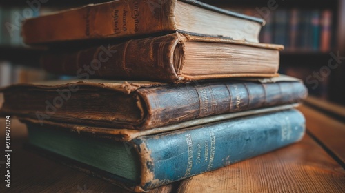 stack of old books with worn covers