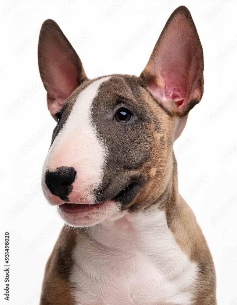 笑顔のブル・テリアの子犬のポートレート(Portrait of a smiling Bull Terrier puppy on white background)
笑顔のブル・テリアの子犬のポートレート(Portrait of a smiling Bull Terrier puppy on white background)