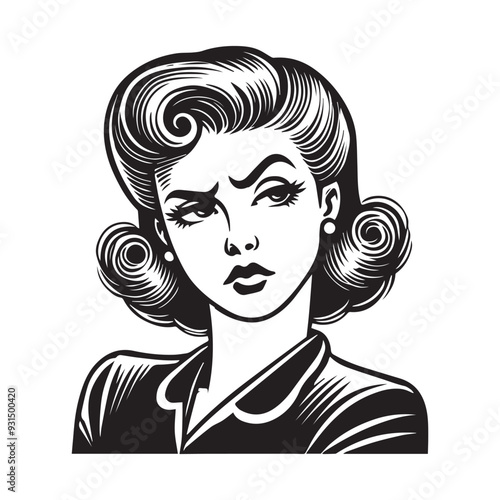 Vintage Retro Woman Face Clipart, Retro Housewife Silhouette,  Woman I am not like other girls I am worse illustration in black and white