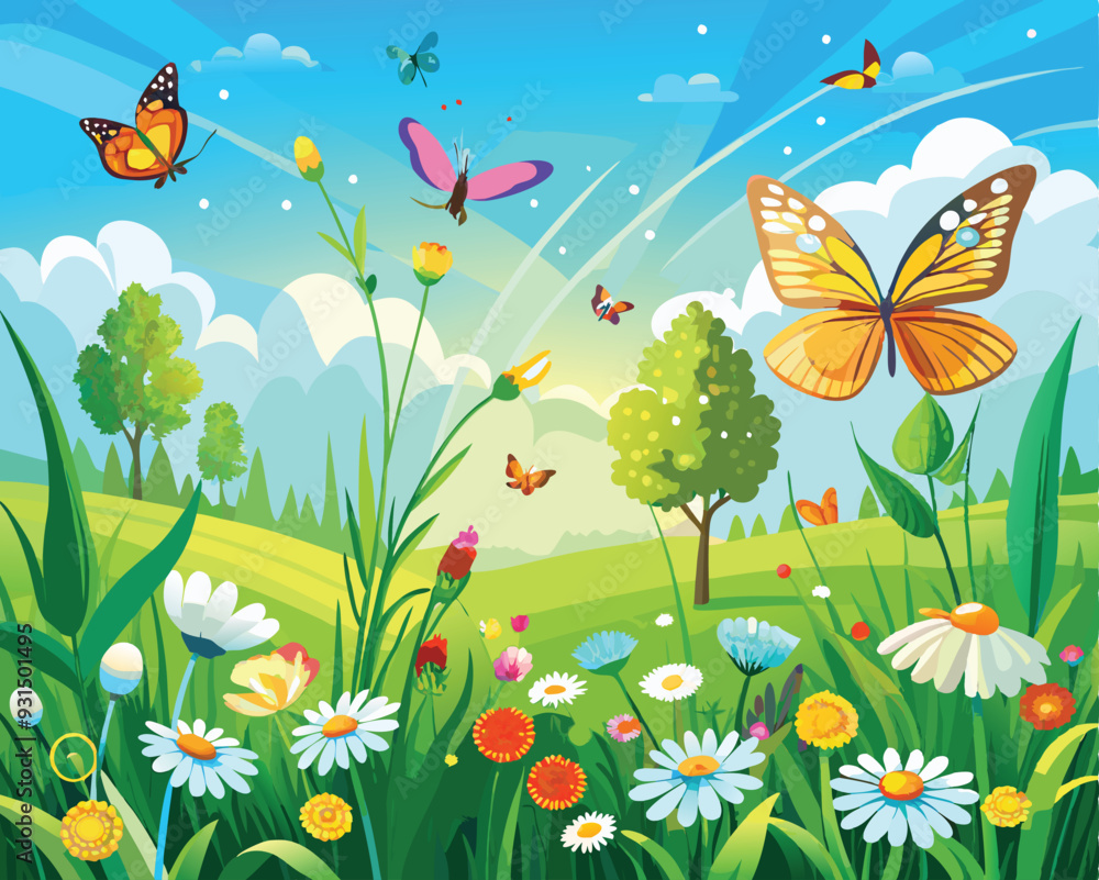 A sunlit meadow filled with butterflies A sunlit meadow filled with butterflies
