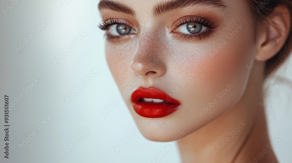 Close-up of a woman with a flawless makeup look, featuring a glowing complexion, dramatic eye makeup, and a bright red lip, showcasing her polished appearance. Close-up of a woman with a flawless makeup look, featuring a glowing complexion, dramatic eye makeup, and a bright red lip, showcasing her polished appearance.