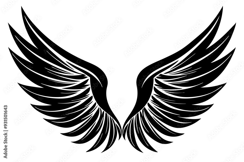 Fototapeta premium bird wing sketch silhouette vector, Angel wings icon 