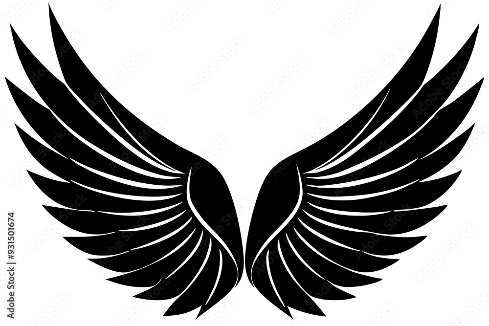 Obraz premium bird wing sketch silhouette vector, Angel wings icon 