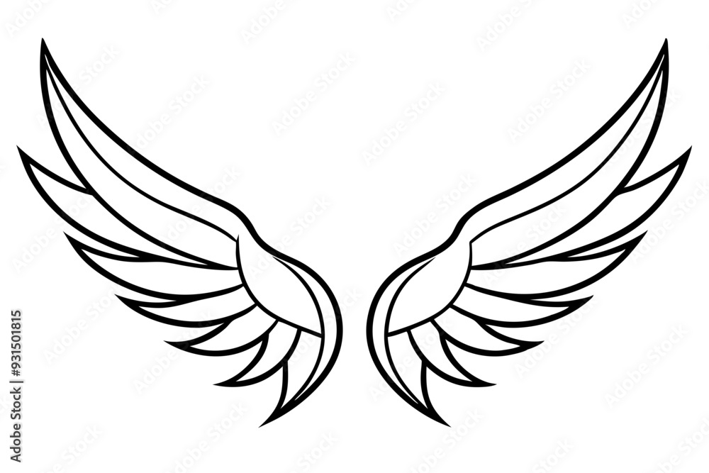 Fototapeta premium bird wing sketch silhouette vector, Angel wings icon 