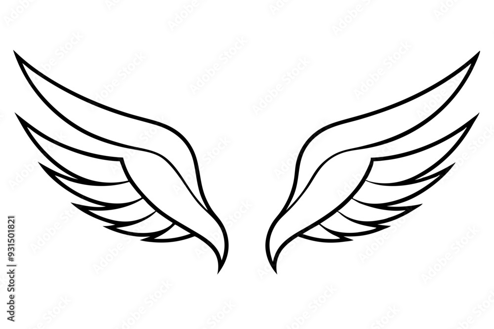Fototapeta premium bird wing sketch silhouette vector, Angel wings icon 