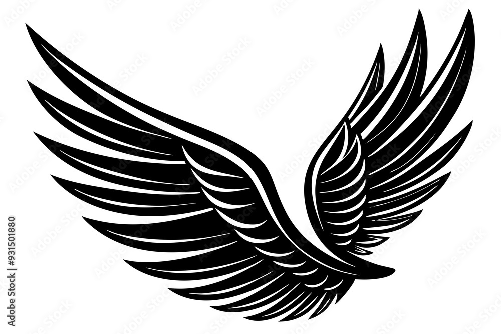 Fototapeta premium bird wing sketch silhouette vector, Angel wings icon 