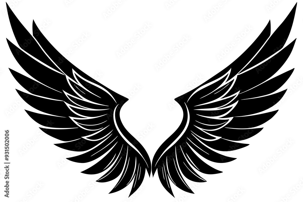Fototapeta premium bird wing sketch silhouette vector, Angel wings icon 