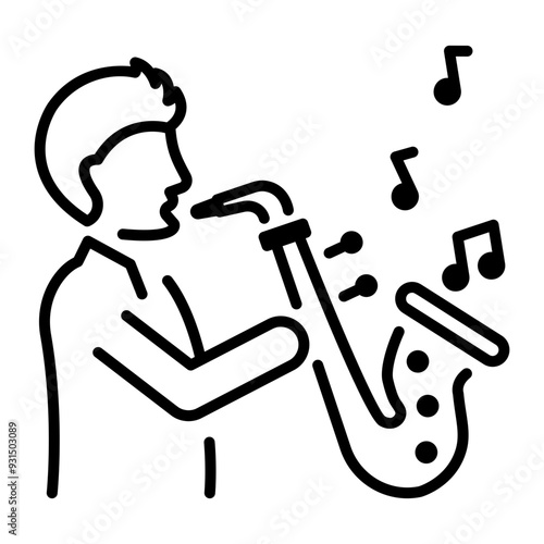 An expert playing jazz music instrument, line icon 