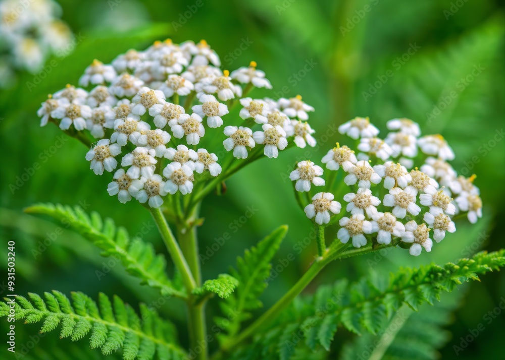 Delicate white yarrow flowers with fern-like foliage isolated on a transparent background, showcasing intricate details and soft, feathery textures in elegant simplicity. Delicate white yarrow flowers with fern-like foliage isolated on a transparent background, showcasing intricate details and soft, feathery textures in elegant simplicity.