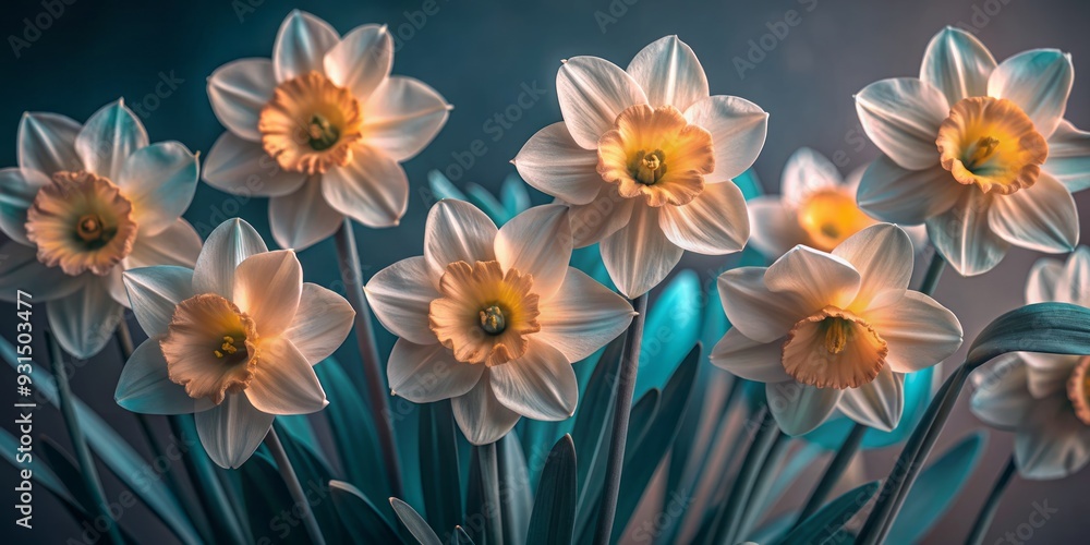 Delicate, soft-focused watercolor daffodils bloom with gentle petals and bright yellow centers, isolated on a transparent background, evoking a sense of springtime serenity. Delicate, soft-focused watercolor daffodils bloom with gentle petals and bright yellow centers, isolated on a transparent background, evoking a sense of springtime serenity.