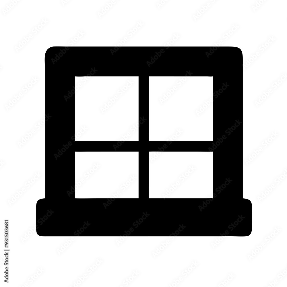A square shape is divided by a cross into four smaller squares, resembling a window. A square shape is divided by a cross into four smaller squares, resembling a window.