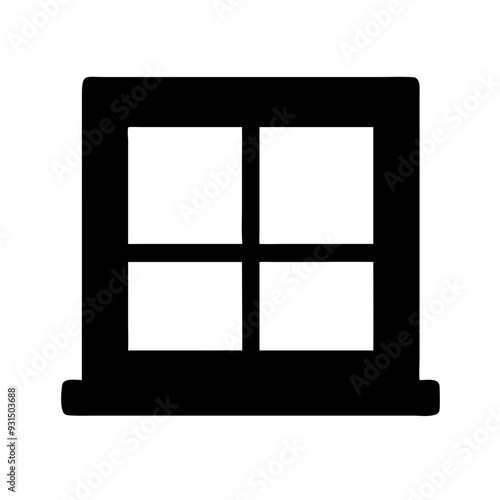 A square shape is divided by a cross into four smaller squares, resembling a window.