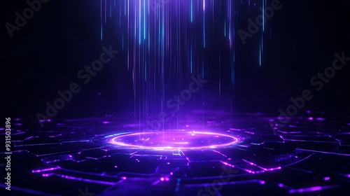 Wallpaper Mural Abstract digital neon light background featuring a tech futuristic circular glowing portal in a dark space with vibrant blue and purple hues. Torontodigital.ca