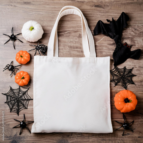 Tote bag, Blank tote bag mock up, white, natural tote bag, festive, halloween, fall, mockup, stock photo