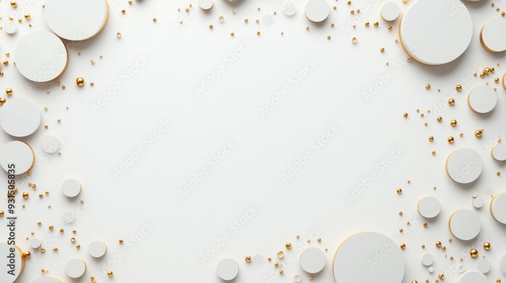 Fototapeta premium Elegant Christmas Abstract 3D Geometric Design with Golden Accents on White Background for Invitations with Copy Space