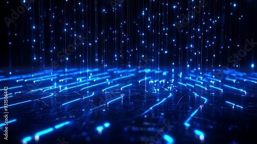 Wallpaper Mural Blue digital glowing lines and dots creating a futuristic cyber landscape, resembling data transmission or fiber optics in a virtual space. Torontodigital.ca