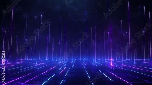Wallpaper Mural Futuristic blue and purple neon light grid background with glowing lines on dark space for technology and sci-fi concept. Torontodigital.ca