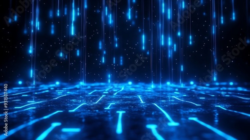 Wallpaper Mural Futuristic blue digital data streams represented as glowing lines and dots, perfect abstract technology background. Torontodigital.ca