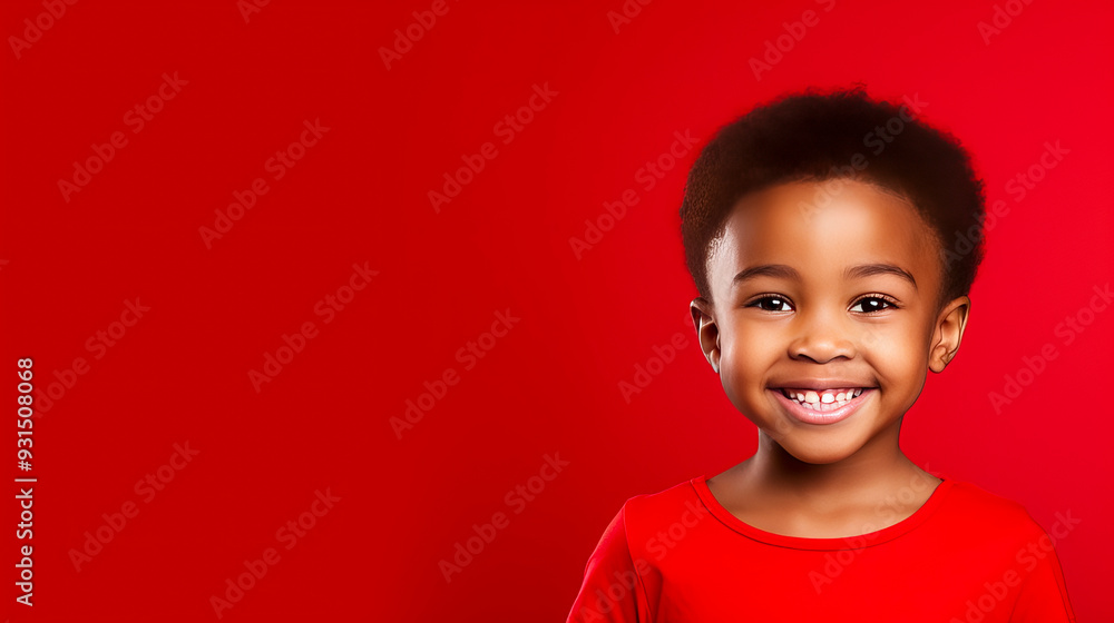 Portrait of a happy serious, gloomy, not cheerful Afro-American boy child with perfect skin, red background, banner. Portrait of a happy serious, gloomy, not cheerful Afro-American boy child with perfect skin, red background, banner.