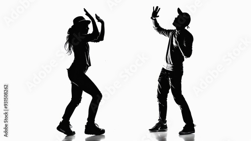 Silhouettes of Two Dancers in a Dynamic Pose